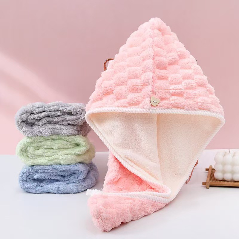 Home Bathroom Towels - قبعة تجفيف الشعر من الصوف المرجاني