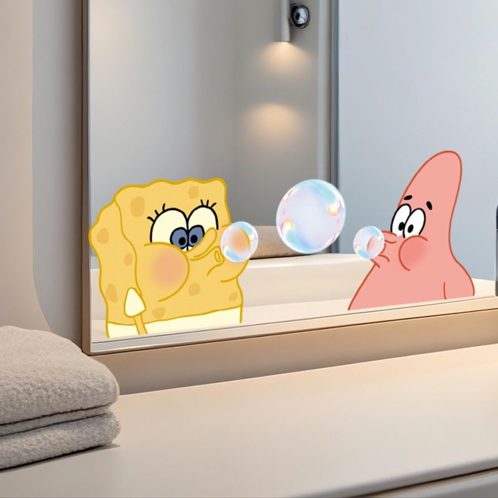 Home Theater Bathroom - ملصقات مرآة الحمام سبونج بوب -